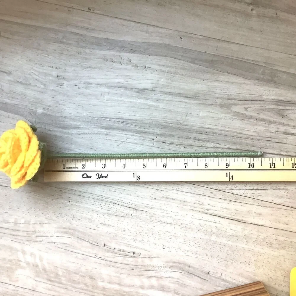 Crochet Flower Bouquet Handmade Tulips Rose Yellow Purple Flowers Country Decor